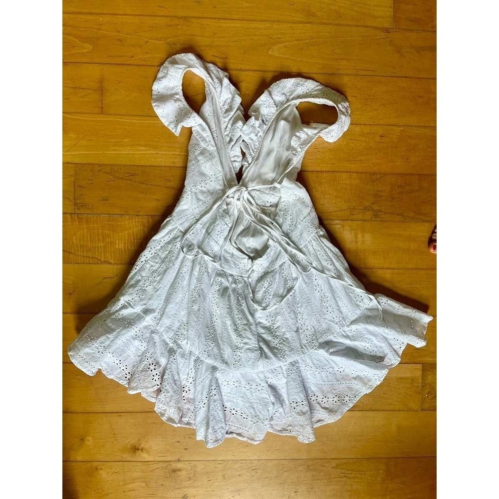 Mable White Eyelet Ruffle Lace Up Back Romper Medium Cottagecore Summer Bridal - Picture 5 of 7